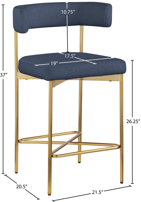 Alden Navy Linen Textured Fabric Upholstered Counter Stool, 2-Piece