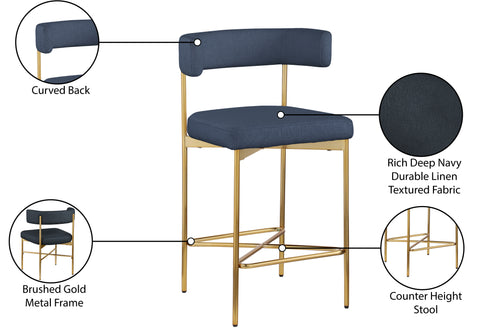 Alden Navy Linen Textured Fabric Upholstered Counter Stool, 2-Piece