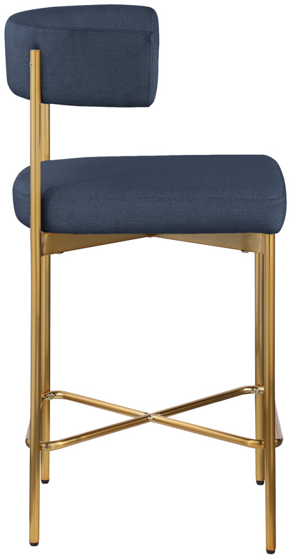 Eternal Deep Navy Durable Linen Textured Fabric Stool C