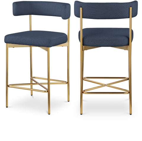 Alden Navy Linen Textured Fabric Upholstered Counter Stool, 2-Piece