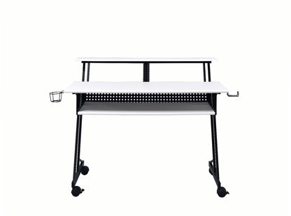 Logan Music Recording Studio Desk, White & Black Finish