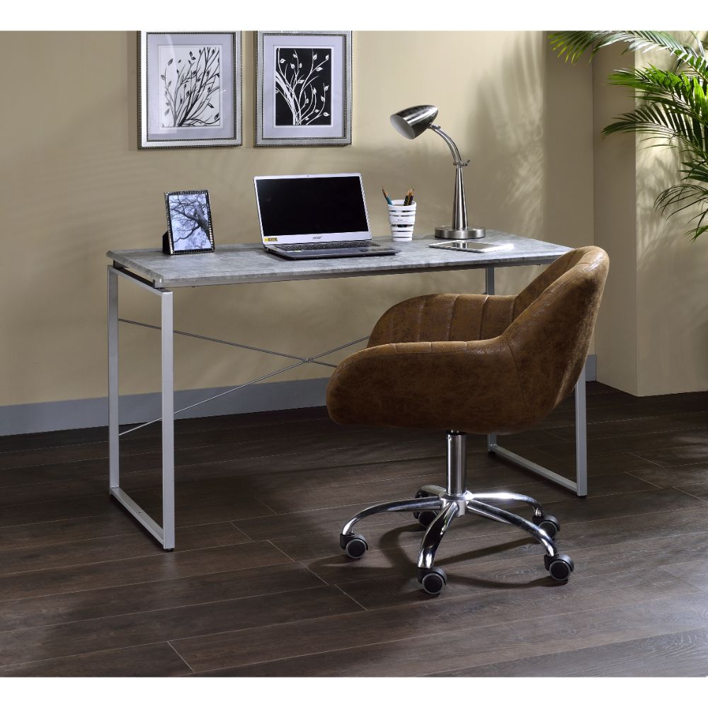 garrison writing desk, faux concrete & silver finish