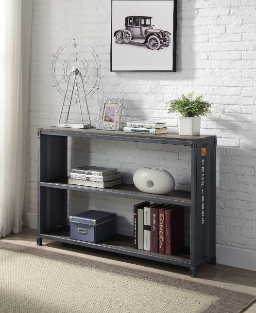 bellona bookshelf, weathered oak & gunmetal finish