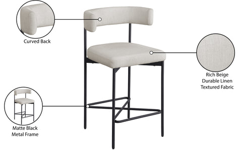 Alden Beige Linen Textured Fabric Upholstered Counter Stool, 2-Piece