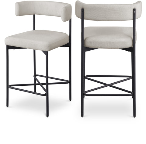 Alden Beige Linen Textured Fabric Upholstered Counter Stool, 2-Piece