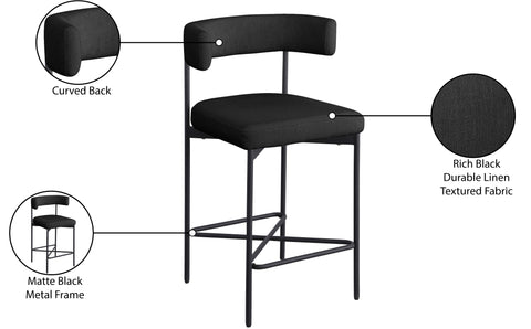 Alden Black Linen Textured Fabric Upholstered Counter Stool, 2-Piece (Style 2)
