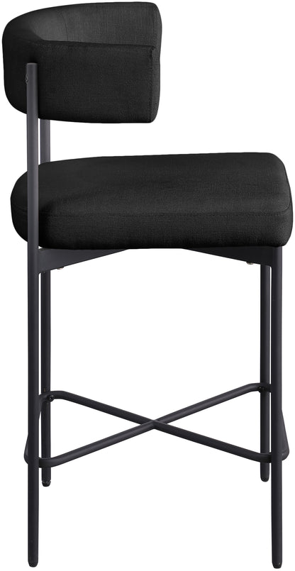 Eternal Black Durable Linen Textured Fabric Stool C