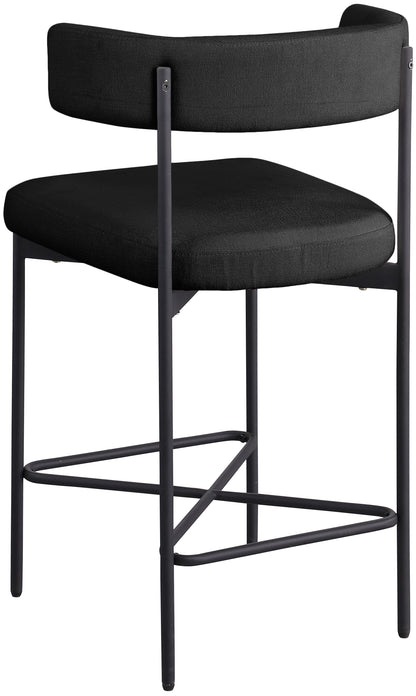 Eternal Black Durable Linen Textured Fabric Stool C