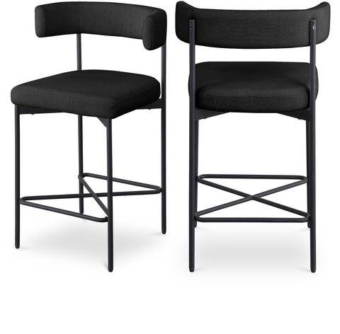 Alden Black Linen Textured Fabric Upholstered Counter Stool, 2-Piece (Style 2)