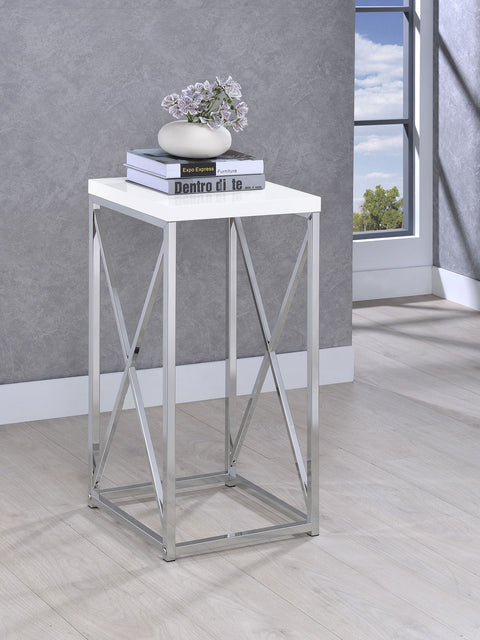 Skylar Square Accent Side Table White High Gloss and ChromeWhite High Gloss