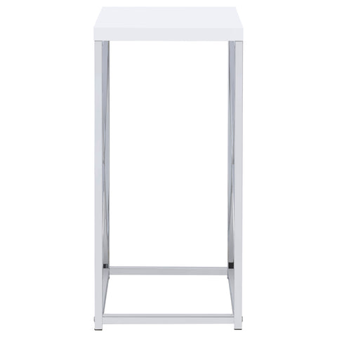 Skylar Square Accent Side Table White High Gloss and ChromeWhite High Gloss