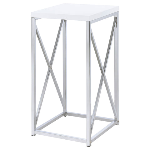 Skylar Square Accent Side Table White High Gloss and ChromeWhite High Gloss