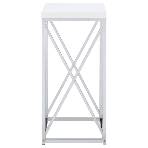 Skylar Square Accent Side Table White High Gloss and ChromeWhite High Gloss