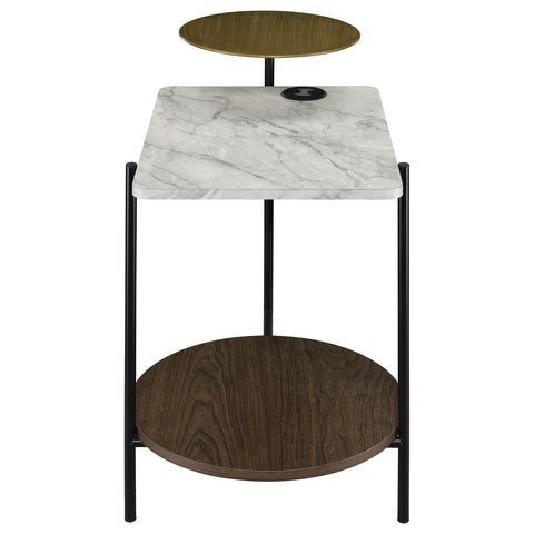 Dodson 3-tier Side Table Wireless Charger White and BlackWhite Faux Marble