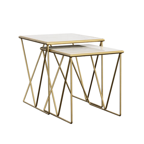 Aaron 2-piece Marble Top Nesting Table Set White and GoldGold