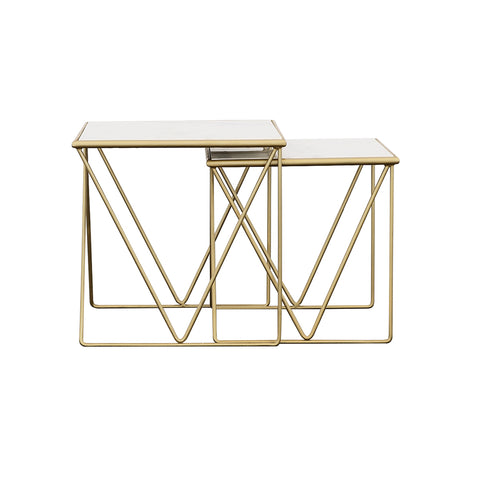 Aaron 2-piece Marble Top Nesting Table Set White and GoldGold