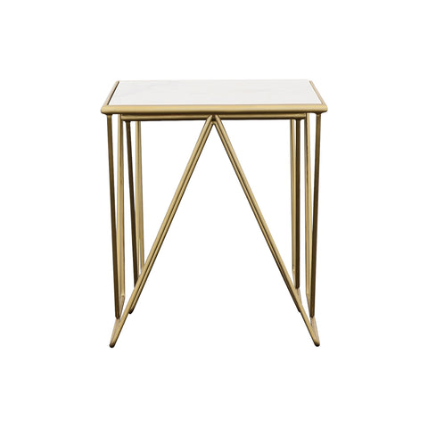 Aaron 2-piece Marble Top Nesting Table Set White and GoldGold