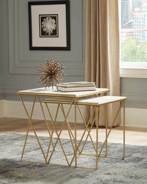 Aaron 2-piece Marble Top Nesting Table Set White and GoldGold