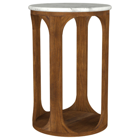 Norcrest Round Marble Top Side Table White and BrownWhite / Brown