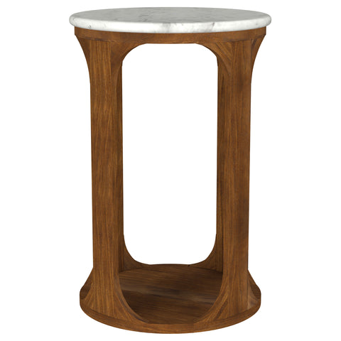 Norcrest Round Marble Top Side Table White and BrownWhite / Brown
