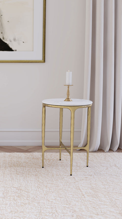 Freda Round Marble Top Side Table White and GoldWhite / Gold