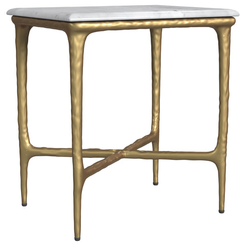 Freda Rectangular Marble Top Side Table White and GoldWhite / Gold