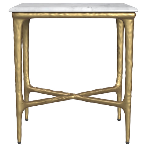 Freda Rectangular Marble Top Side Table White and GoldWhite / Gold