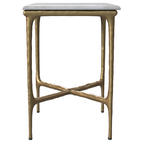 Freda Rectangular Marble Top Side Table White and GoldWhite / Gold