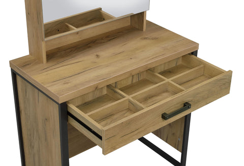 Faulkner Vanity Set with Sliding Mirror and Stool Golden Oak