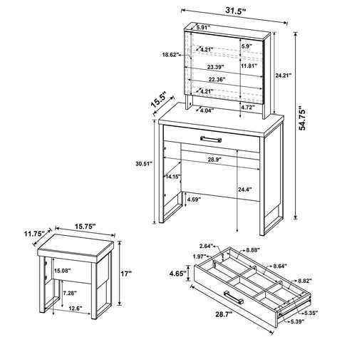 Faulkner Vanity Set with Sliding Mirror and Stool Golden Oak