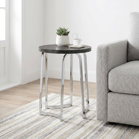 Naser Round Faux Marble Top Metal Side Table Grey