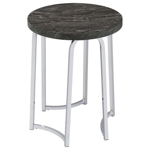 Naser Round Faux Marble Top Metal Side Table Grey