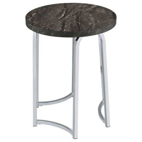 Naser Round Faux Marble Top Metal Side Table Grey