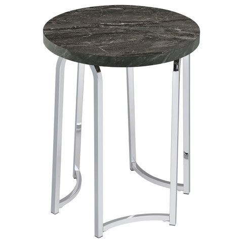 Naser Round Faux Marble Top Metal Side Table Grey
