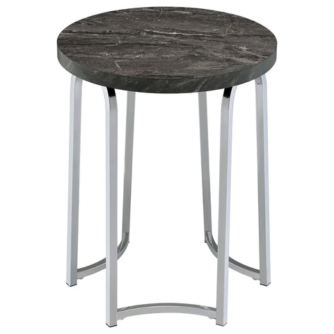 Naser Round Faux Marble Top Metal Side Table Grey