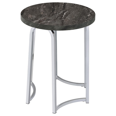 Naser Round Faux Marble Top Metal Side Table Grey