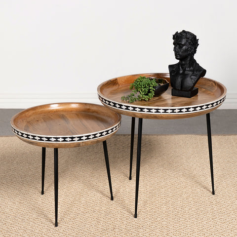 Jansen 2-piece Solid Wood Bone Inlay Nesting Table NaturalNatural