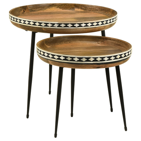 Jansen 2-piece Solid Wood Bone Inlay Nesting Table NaturalNatural