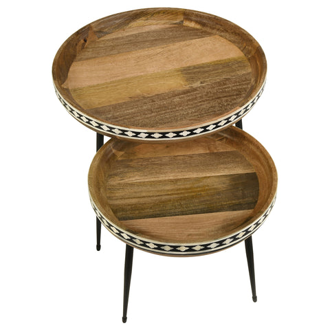 Jansen 2-piece Solid Wood Bone Inlay Nesting Table NaturalNatural