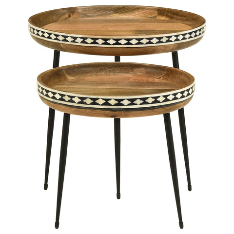 Jansen 2-piece Solid Wood Bone Inlay Nesting Table NaturalNatural