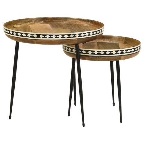 Jansen 2-piece Solid Wood Bone Inlay Nesting Table NaturalNatural