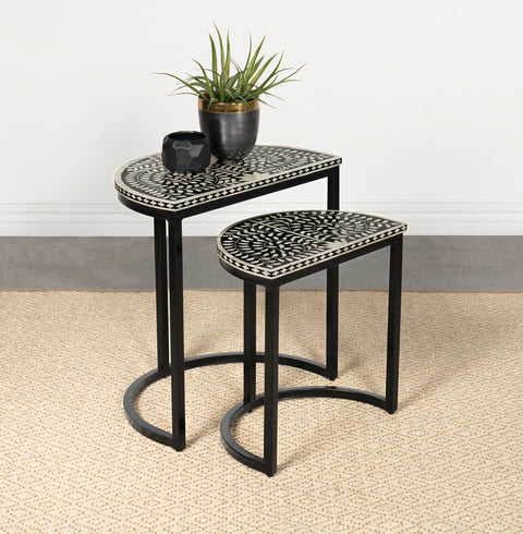 Deerhurst 2-piece Demilune Nesting Table Set Black and WhiteBlack