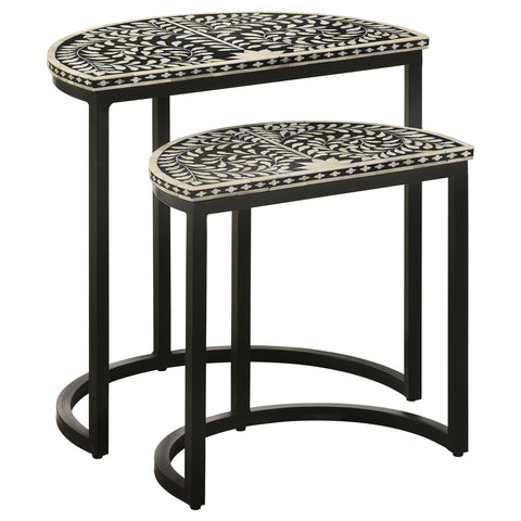 Deerhurst 2-piece Demilune Nesting Table Set Black and WhiteBlack