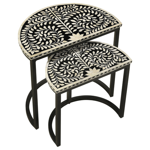 Deerhurst 2-piece Demilune Nesting Table Set Black and WhiteBlack