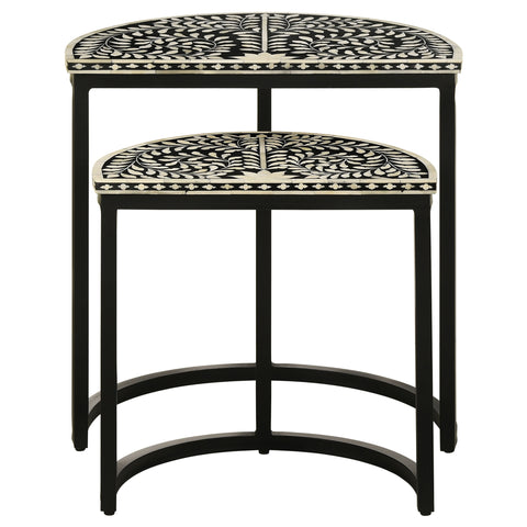 Deerhurst 2-piece Demilune Nesting Table Set Black and WhiteBlack