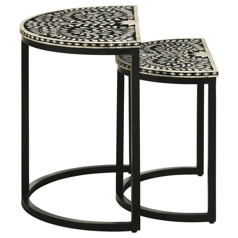 Deerhurst 2-piece Demilune Nesting Table Set Black and WhiteBlack