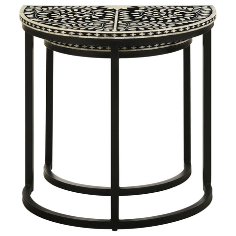 Deerhurst 2-piece Demilune Nesting Table Set Black and WhiteBlack