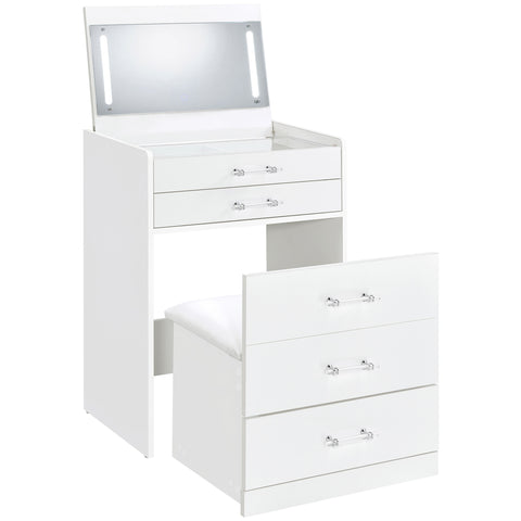 Maderia 3-drawer Makeup Vanity & Stool Set White High GlossWhite High Gloss