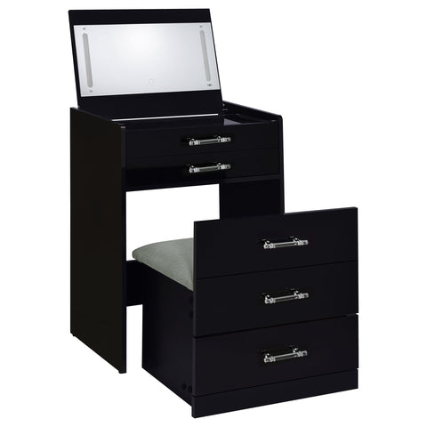 Maderia 3-drawer Makeup Vanity & Stool Set Black High GlossBlack High Gloss