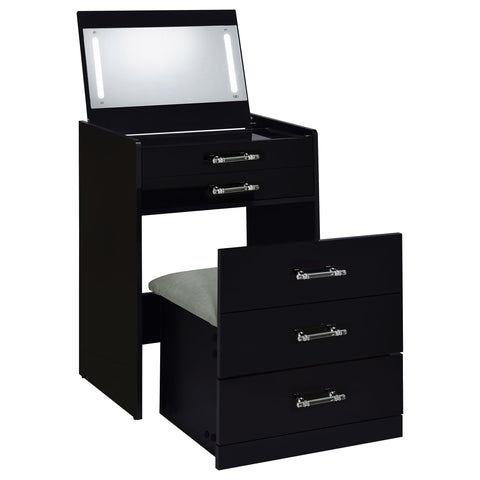 Maderia 3-drawer Makeup Vanity & Stool Set Black High GlossBlack High Gloss